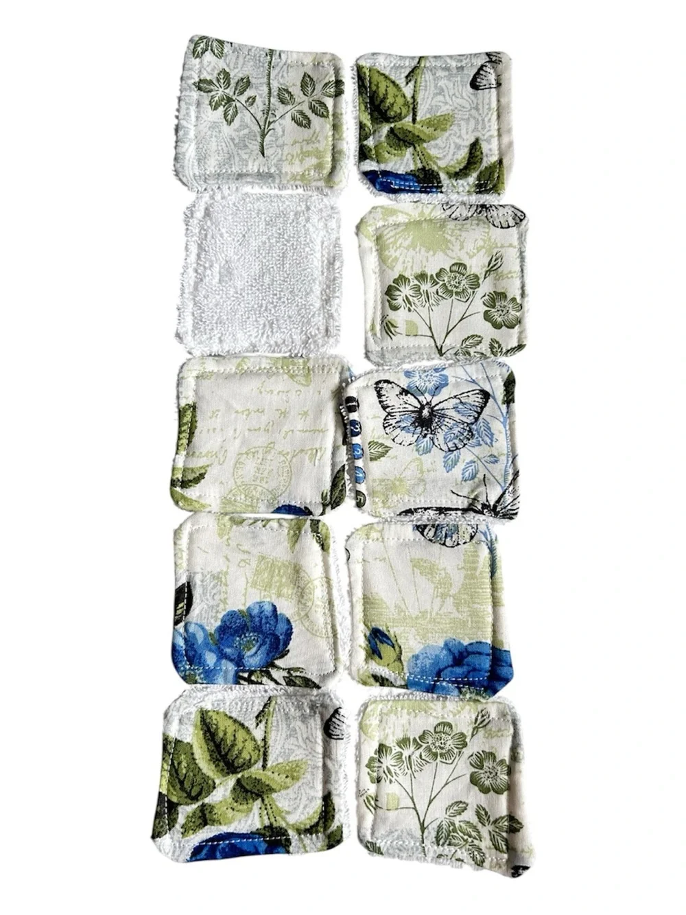 Hand Crafted Eco Friendly Reusable 10 Facial Makeup Wipes Cotton Terry Cloth